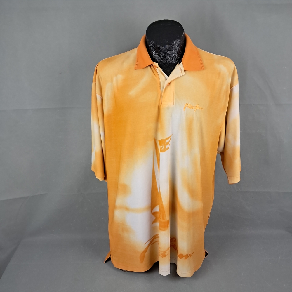 Vintage Phat Farm Polo Shirt 3XL Men SS Orange Sailing All Over Print Streetwear